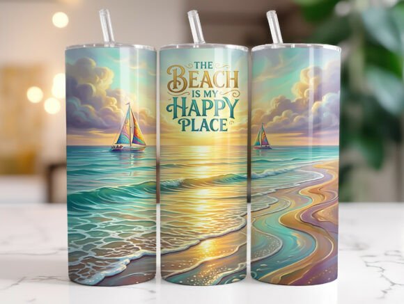 20oz the Beach Is My Happy Place Tumbler Graphics Wrap