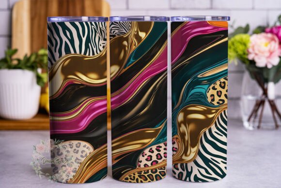 Abstract Gold Teal Animal Print Tumbler Graphics