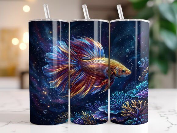 Betta Fish Tumbler Wrap Graphics for Digital Publishing