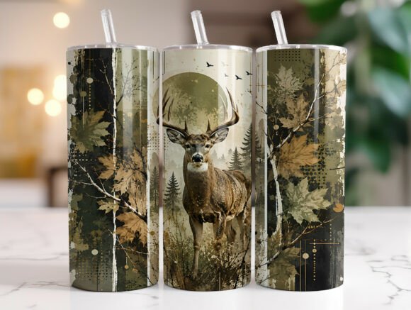 Camo Deer Hunting 20oz Tumbler Wrap Graphics