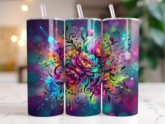 Colorful Floral Music Notes Tumbler Wrap