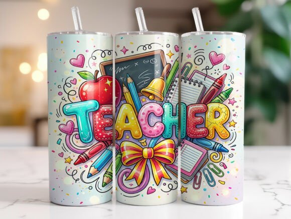 Colorful Teacher Doodle Skinny Tumbler Graphics