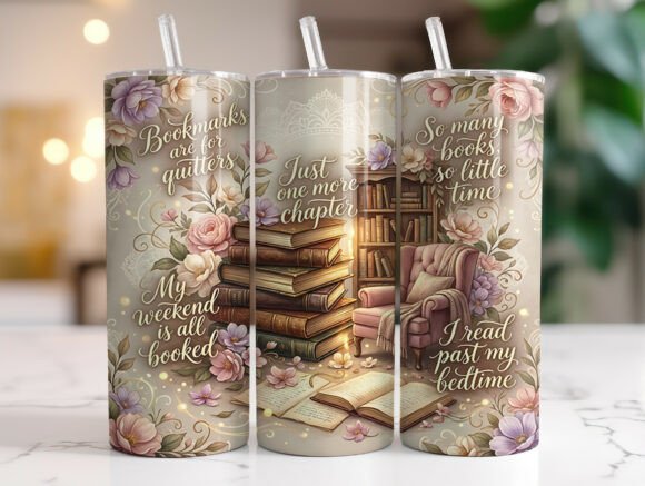 Cozy Book Quotes Floral Library Tumbler Graphics