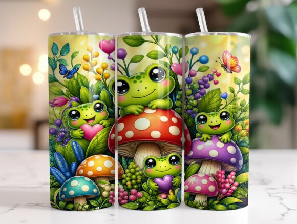 Cute Frog Mushroom Cottagecore Tumbler Graphics