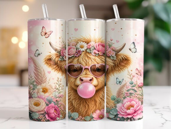 Cute Highland Cow 20oz Tumbler Wrap PNG