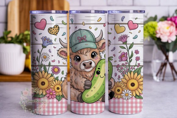 Cute Highland Cow Pickle 20oz Tumbler Graphics