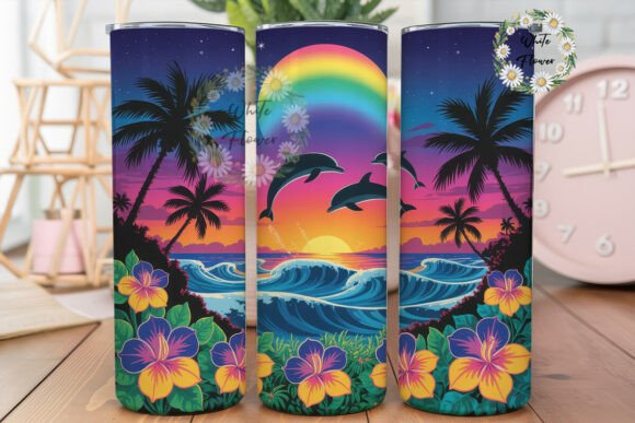 Dolphin Sunset Tropical 20oz Tumbler Graphics