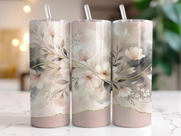Elegant Beige Blush Flower Tumbler Wrap Graphics