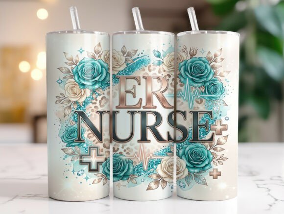 ER Nurse Floral Tumbler Wraps Graphics