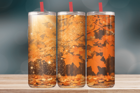 Fall Orange Leaves Glitter Tumbler Graphics