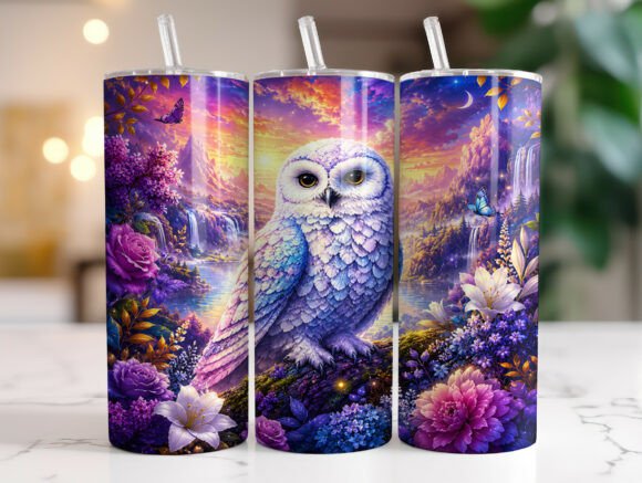Fantasy Owl Floral Tumbler Wrap Graphics