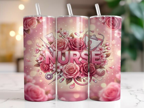 Floral Pink Nurse Tumbler Wrap Graphics