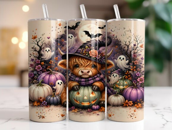 Ghost Pumpkin Highland Cow Tumbler Wrap Graphics Review