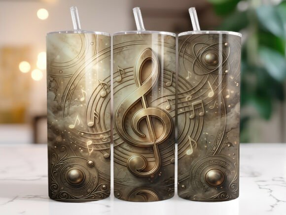 Gold Treble Clef Music Notes Tumbler PNG