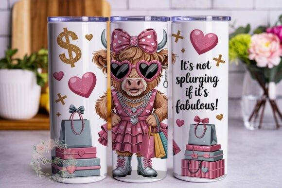 Highland Cow Diva Pink Glitter Tumbler