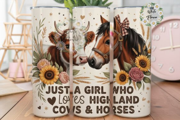 Highland Cow Horse Love 20oz Tumbler Graphics and Tumbler Wraps