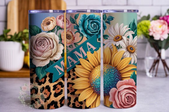 Mama Floral Leopard 20oz Tumbler Wrap Graphics