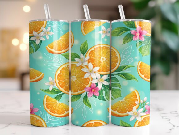 Orange Citrus Blossom Floral Tumbler PNG: Graphics for Tumbler Wraps