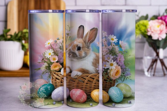 Pastel Easter Bunny Flowers 20oz Tumbler Graphics