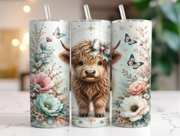 Pastel Highland Cow Floral Tumbler Wrap Graphics Review