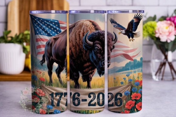 Patriotic Bison Eagle 20oz Tumbler Wrap Graphics