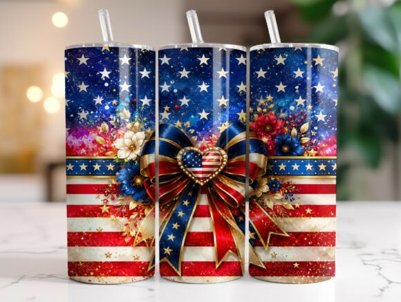 Patriotic Bow Floral Tumbler Wraps Graphics Review