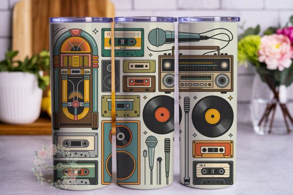Retro Music Vibes 20oz Tumbler Wrap Graphics