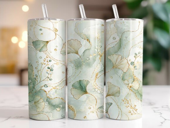 Sage Green Botanical Gold Line Tumbler Graphics