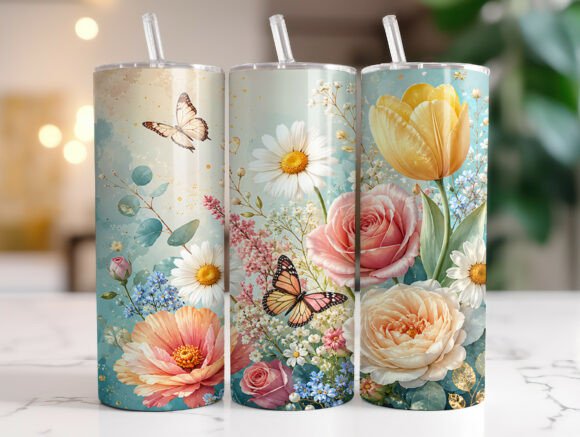 Spring Floral Butterfly Tumbler Wrap Graphics for Tumbler Wraps
