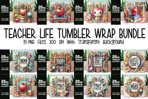Teacher Life Tumbler Wrap Bundle Graphics