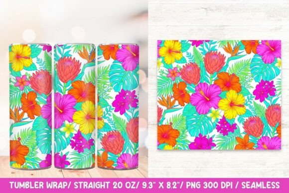 Tropical Floral 20 OZ Skinny Tumbler PNG Graphics for Tumbler Wraps