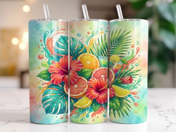 Tropical Fruit Floral 20oz Tumbler Wrap Graphics