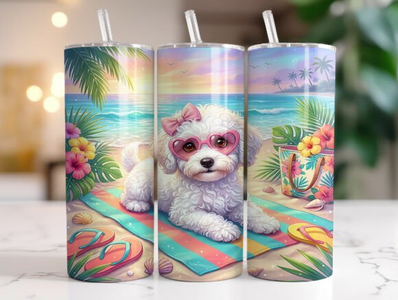 Tropical Puppy Beach Summer Tumbler Wrap Graphics