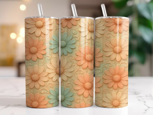Vintage Pastel Daisy Tumbler PNG