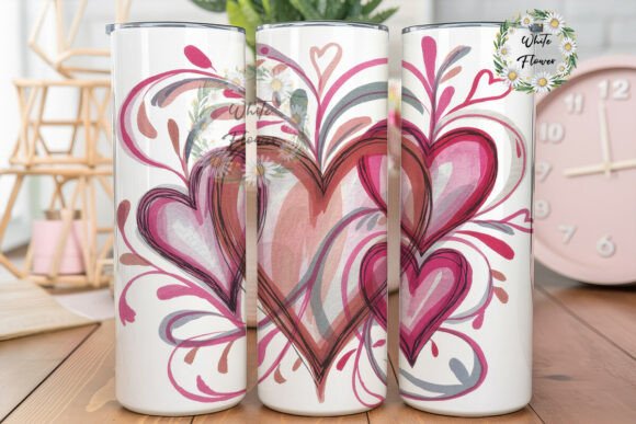 Watercolor Hearts Tendrils 20oz Tumbler Graphics