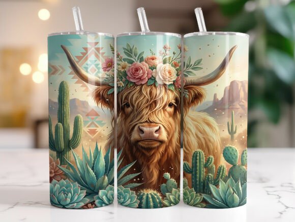 Western Highland Cow Cactus Tumbler Wrap