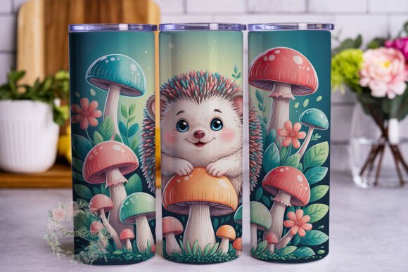 Whimsical Hedgehog Mushroom Tumbler Wrap