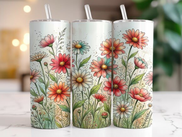 Wildflower Daisy Meadow Floral Tumbler Graphics